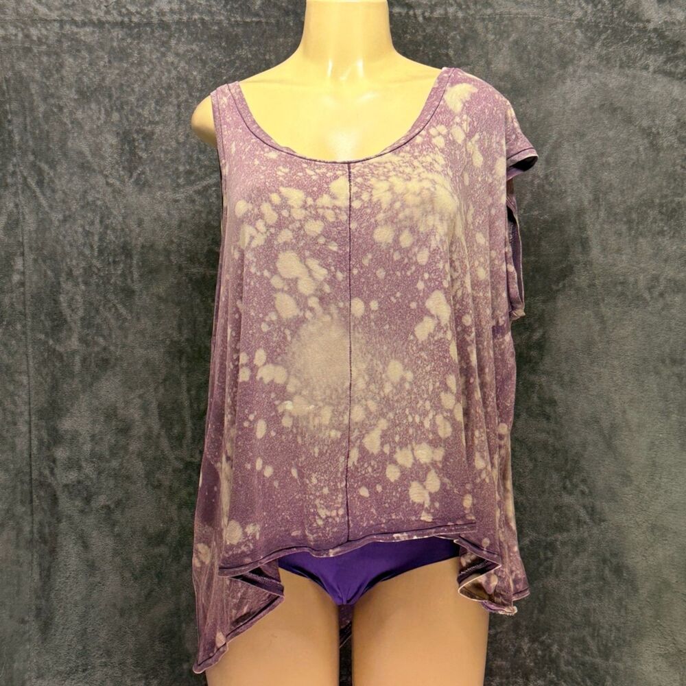 Vintage Free People Purple Specialty Dye Asymmetrical Tunic Top L